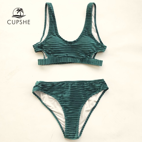 CUPSHE Green Emerald Velvet Solid Bikini Set - Picture 2 of 4